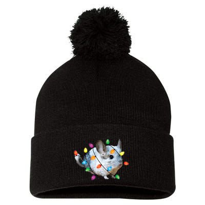 Christmas Lights Chinchilla Funny Xmas Tree Chinchilla Pom Pom 12in Knit Beanie