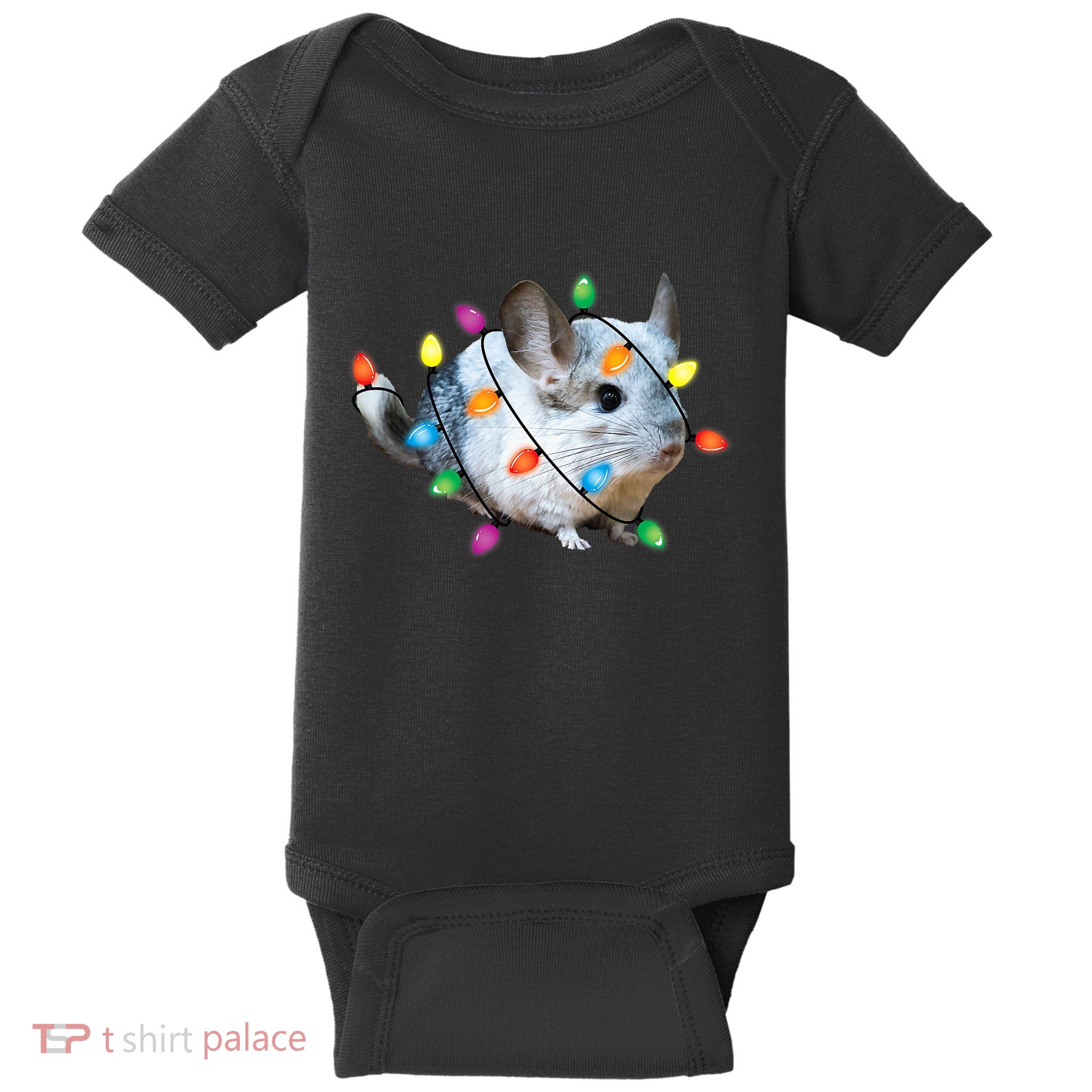 Christmas Lights Chinchilla Funny Xmas Tree Chinchilla Baby Bodysuit