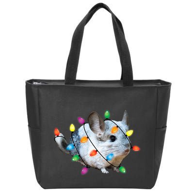 Christmas Lights Chinchilla Funny Xmas Tree Chinchilla Zip Tote Bag