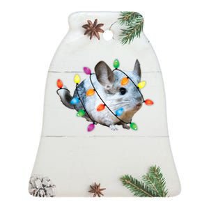 Christmas Lights Chinchilla Funny Xmas Tree Chinchilla Ceramic Bell Ornament