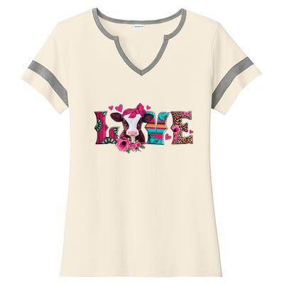 Cute Love Calf Love Cow Western Valentines Day Calf Mom Ladies Halftime Notch Neck Tee