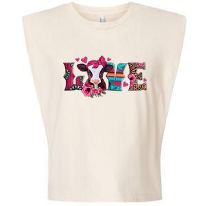 Cute Love Calf Love Cow Western Valentines Day Calf Mom Garment-Dyed Women's Muscle Tee