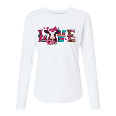 Cute Love Calf Love Cow Western Valentines Day Calf Mom Womens Cotton Relaxed Long Sleeve T-Shirt