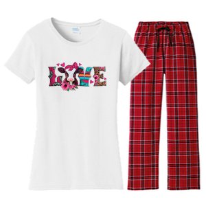 Cute Love Calf Love Cow Western Valentines Day Calf Mom Women's Flannel Pajama Set