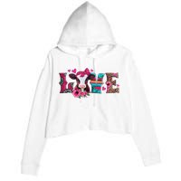 Cute Love Calf Love Cow Western Valentines Day Calf Mom Crop Fleece Hoodie