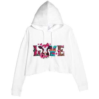 Cute Love Calf Love Cow Western Valentines Day Calf Mom Crop Fleece Hoodie