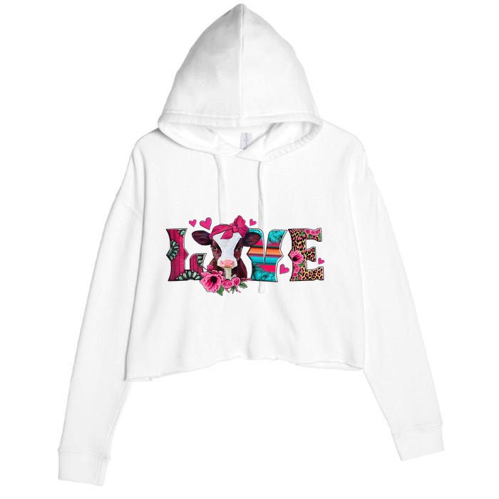 Cute Love Calf Love Cow Western Valentines Day Calf Mom Crop Fleece Hoodie