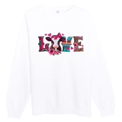 Cute Love Calf Love Cow Western Valentines Day Calf Mom Premium Crewneck Sweatshirt