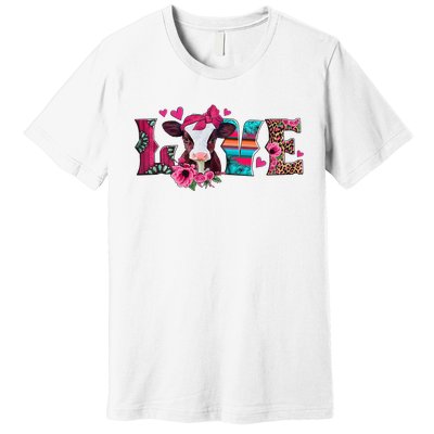 Cute Love Calf Love Cow Western Valentines Day Calf Mom Premium T-Shirt