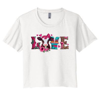 Cute Love Calf Love Cow Western Valentines Day Calf Mom Women's Crop Top Tee