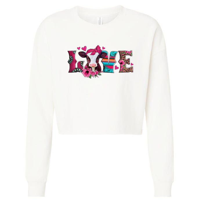 Cute Love Calf Love Cow Western Valentines Day Calf Mom Cropped Pullover Crew