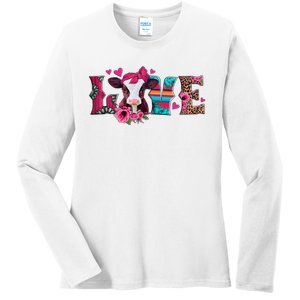 Cute Love Calf Love Cow Western Valentines Day Calf Mom Ladies Long Sleeve Shirt