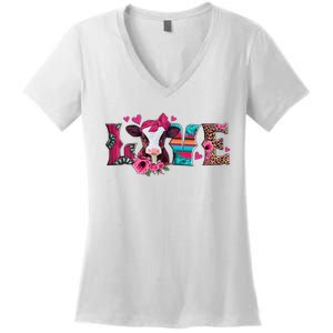 Cute Love Calf Love Cow Western Valentines Day Calf Mom Women's V-Neck T-Shirt