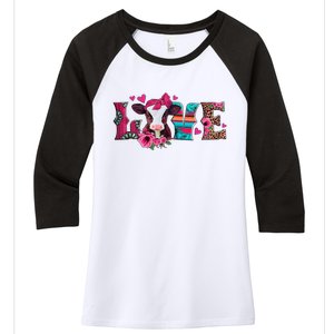 Cute Love Calf Love Cow Western Valentines Day Calf Mom Women's Tri-Blend 3/4-Sleeve Raglan Shirt