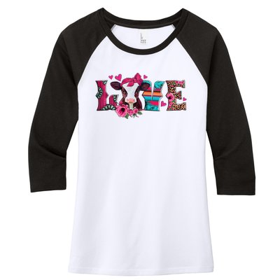 Cute Love Calf Love Cow Western Valentines Day Calf Mom Women's Tri-Blend 3/4-Sleeve Raglan Shirt