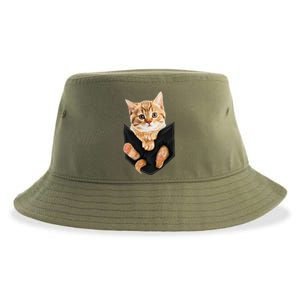 Cat Lover Cat In Pocket Kitten Lover Cute Cat Cat Owner Sustainable Bucket Hat