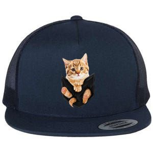 Cat Lover Cat In Pocket Kitten Lover Cute Cat Cat Owner Flat Bill Trucker Hat