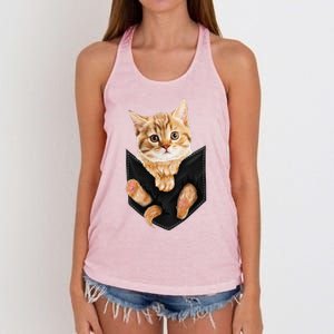 Cat Lover Cat In Pocket Kitten Lover Cute Cat Cat Owner Women's Knotted Racerback Tank