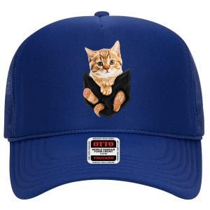 Cat Lover Cat In Pocket Kitten Lover Cute Cat Cat Owner High Crown Mesh Back Trucker Hat