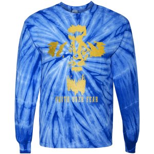 Christian Lion Cross Faith Over Fear Bible Jesus Religious Cool Gift Tie-Dye Long Sleeve Shirt