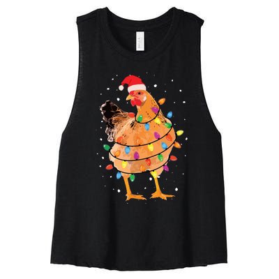 Christmas Lights Chicken Shirts Santa Funny Xmas Tree Chicken Women's Racerback Cropped Tank