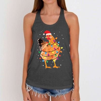 Christmas Lights Chicken Shirts Santa Funny Xmas Tree Chicken Women's Knotted Racerback Tank