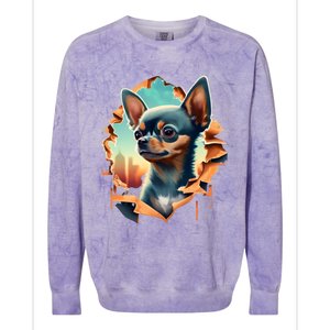 Chihuahua Lover Cute Puppy Peeking Through Cloth Deer Head Gift Colorblast Crewneck Sweatshirt