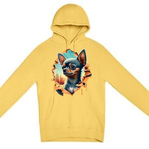 Chihuahua Lover Cute Puppy Peeking Through Cloth Deer Head Gift Premium Pullover Hoodie