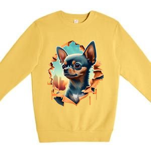 Chihuahua Lover Cute Puppy Peeking Through Cloth Deer Head Gift Premium Crewneck Sweatshirt