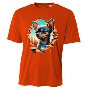 Chihuahua Lover Cute Puppy Peeking Through Cloth Deer Head Gift Cooling Performance Crew T-Shirt