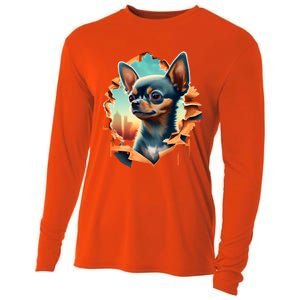 Chihuahua Lover Cute Puppy Peeking Through Cloth Deer Head Gift Cooling Performance Long Sleeve Crew