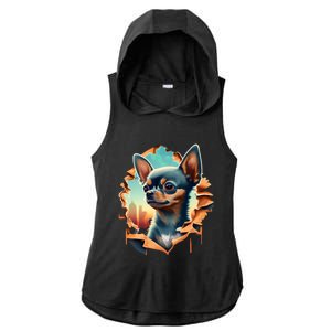 Chihuahua Lover Cute Puppy Peeking Through Cloth Deer Head Gift Ladies PosiCharge Tri-Blend Wicking Draft Hoodie Tank