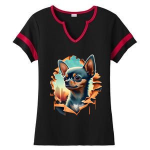 Chihuahua Lover Cute Puppy Peeking Through Cloth Deer Head Gift Ladies Halftime Notch Neck Tee