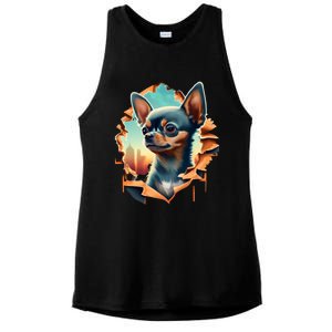 Chihuahua Lover Cute Puppy Peeking Through Cloth Deer Head Gift Ladies PosiCharge Tri-Blend Wicking Tank