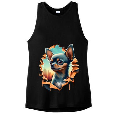 Chihuahua Lover Cute Puppy Peeking Through Cloth Deer Head Gift Ladies PosiCharge Tri-Blend Wicking Tank