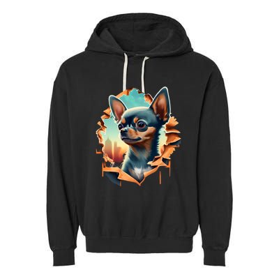Chihuahua Lover Cute Puppy Peeking Through Cloth Deer Head Gift Garment-Dyed Fleece Hoodie