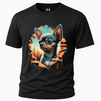 Chihuahua Lover Cute Puppy Peeking Through Cloth Deer Head Gift Cooling Performance Crew T-Shirt