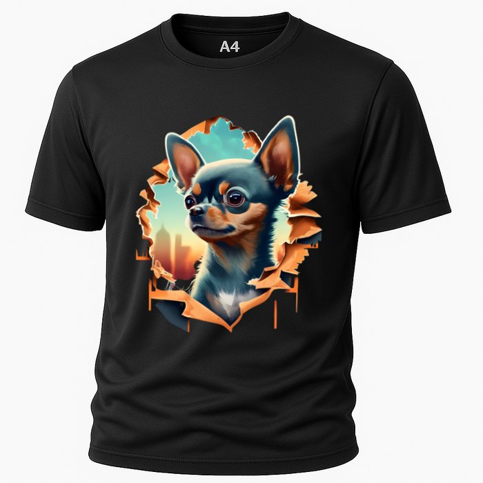 Chihuahua Lover Cute Puppy Peeking Through Cloth Deer Head Gift Cooling Performance Crew T-Shirt