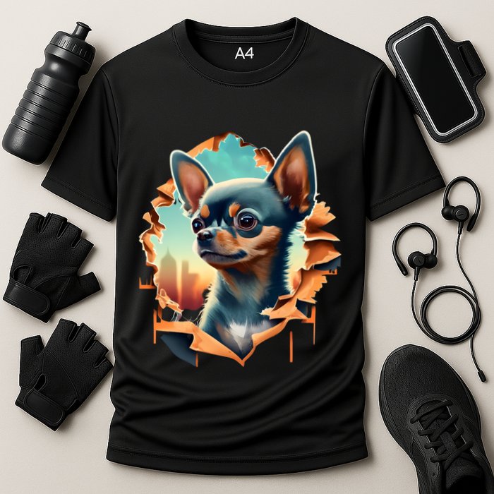 Chihuahua Lover Cute Puppy Peeking Through Cloth Deer Head Gift Cooling Performance Crew T-Shirt