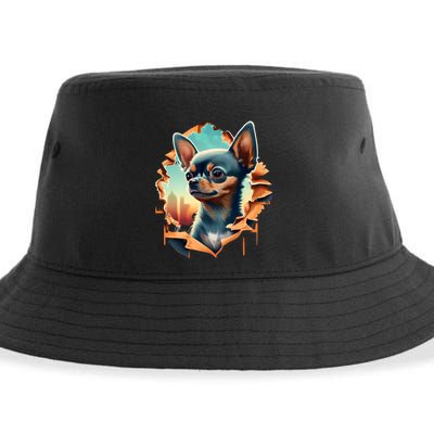 Chihuahua Lover Cute Puppy Peeking Through Cloth Deer Head Gift Sustainable Bucket Hat