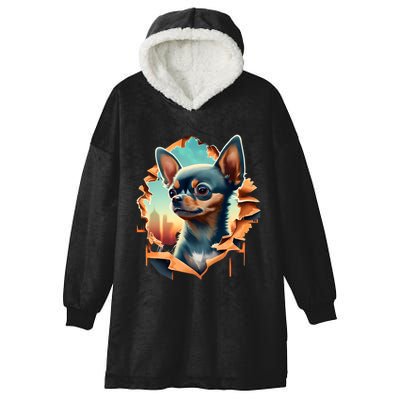 Chihuahua Lover Cute Puppy Peeking Through Cloth Deer Head Gift Hooded Wearable Blanket