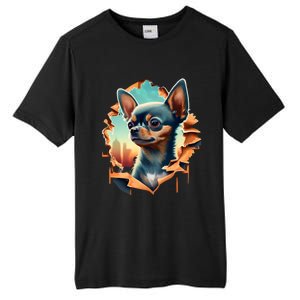 Chihuahua Lover Cute Puppy Peeking Through Cloth Deer Head Gift Tall Fusion ChromaSoft Performance T-Shirt