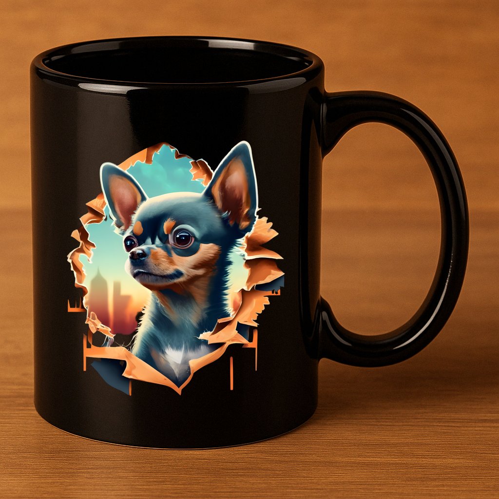 Chihuahua Lover Cute Puppy Peeking Through Cloth Deer Head Gift 11oz C Handle Ceramic Mug