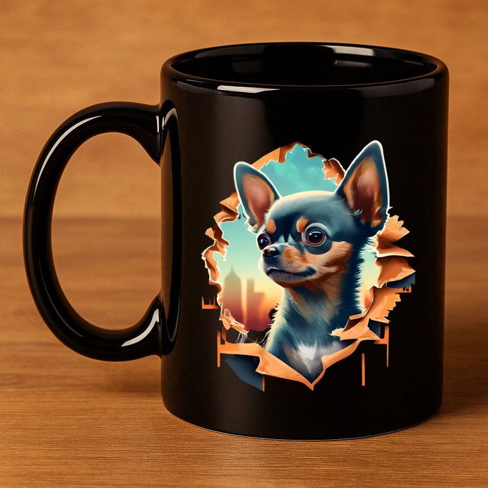 Chihuahua Lover Cute Puppy Peeking Through Cloth Deer Head Gift 11oz C Handle Ceramic Mug