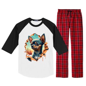 Chihuahua Lover Cute Puppy Peeking Through Cloth Deer Head Gift Raglan Sleeve Pajama Set