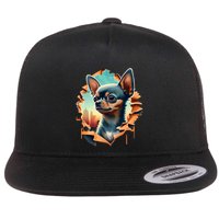 Chihuahua Lover Cute Puppy Peeking Through Cloth Deer Head Gift Flat Bill Trucker Hat