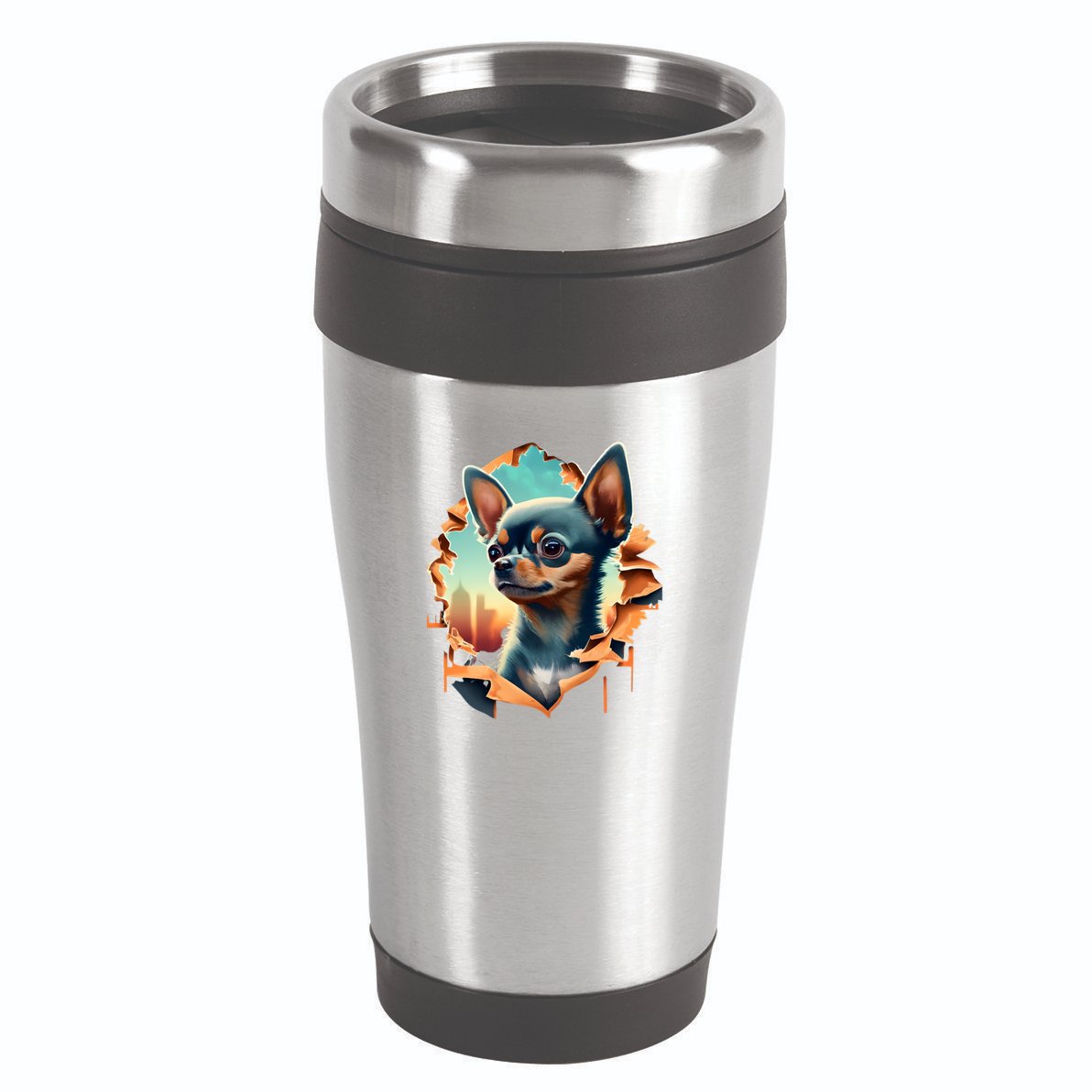 Chihuahua Lover Cute Puppy Peeking Through Cloth Deer Head Gift 16oz Travel Tumbler
