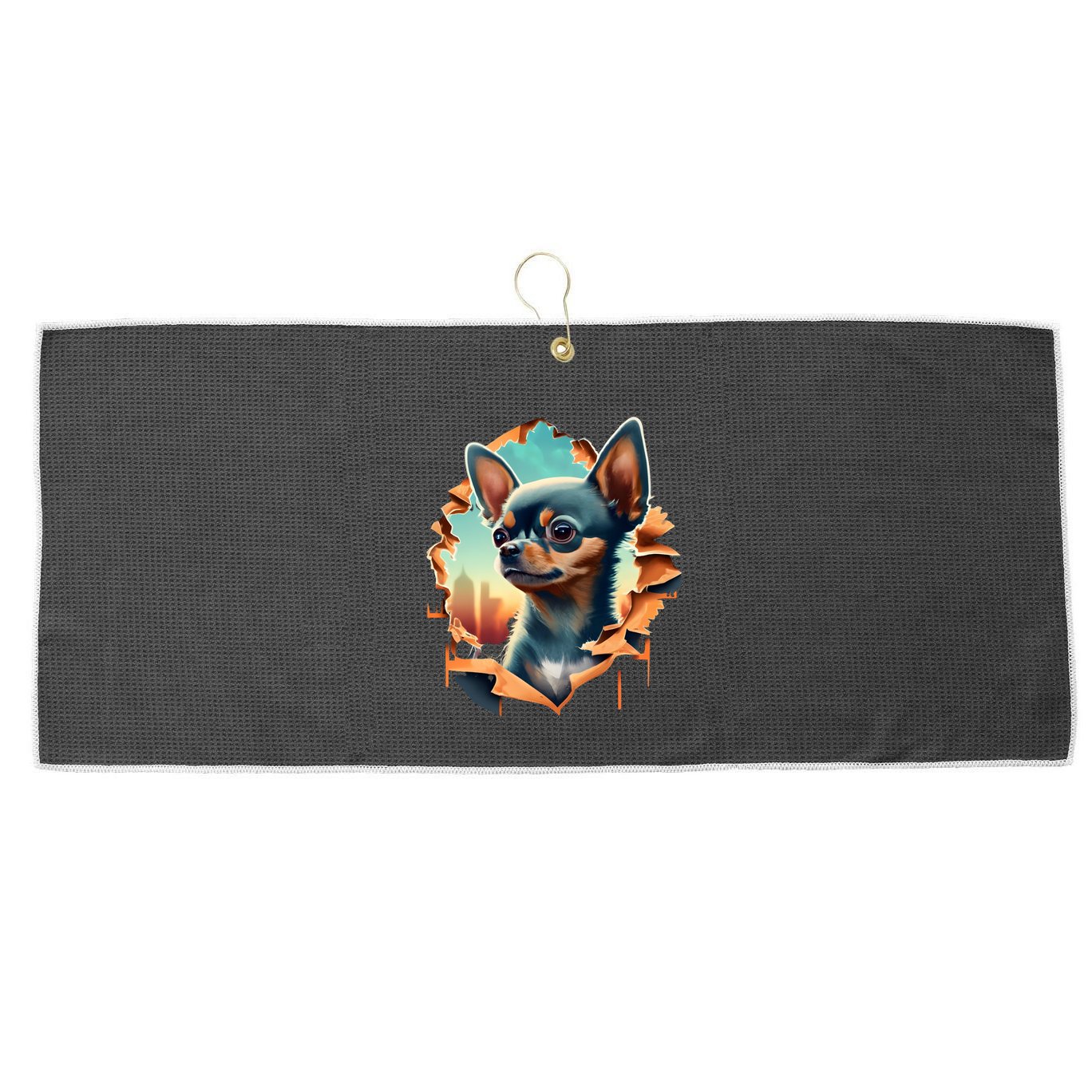 Chihuahua Lover Cute Puppy Peeking Through Cloth Deer Head Gift Large Microfiber Waffle Golf Towel