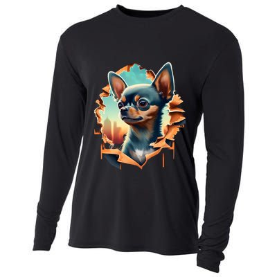 Chihuahua Lover Cute Puppy Peeking Through Cloth Deer Head Gift Cooling Performance Long Sleeve Crew