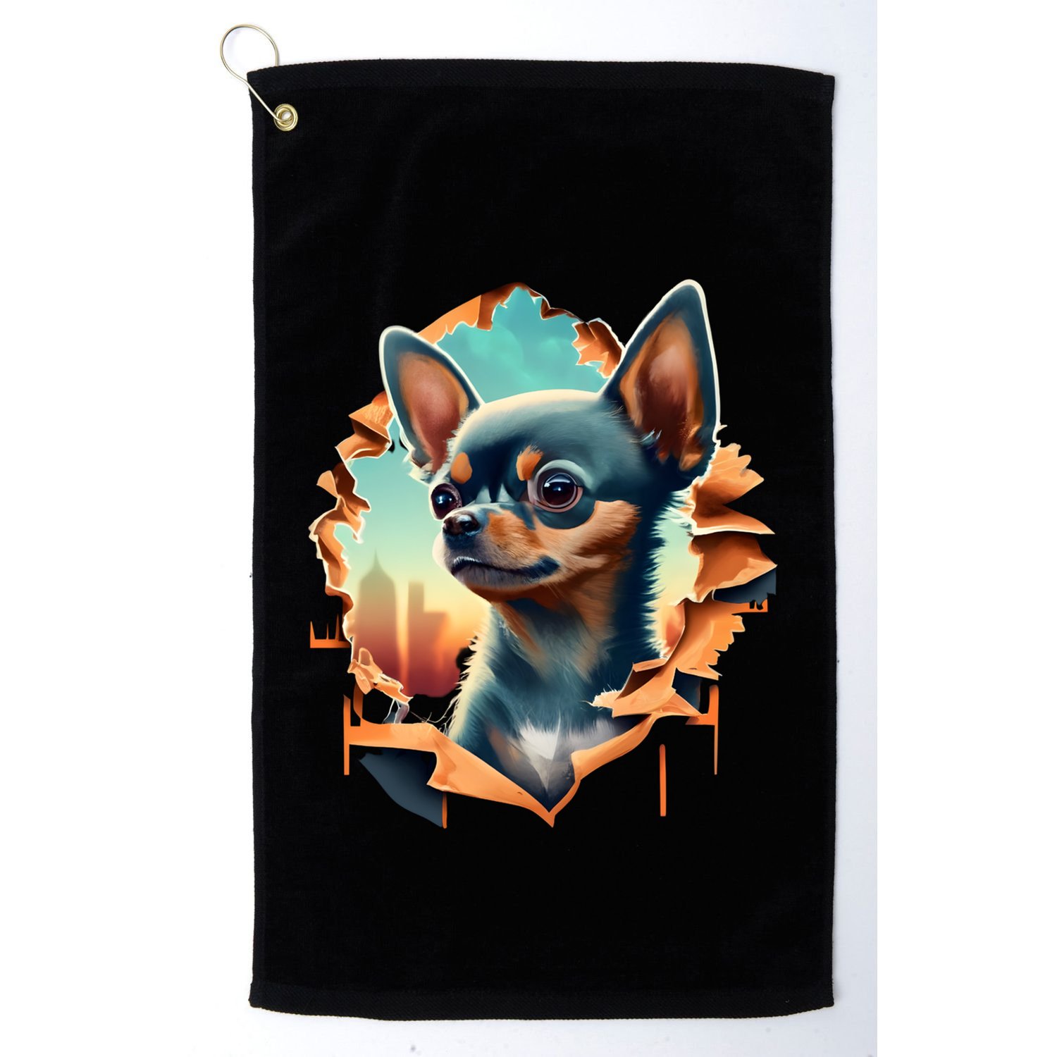 Chihuahua Lover Cute Puppy Peeking Through Cloth Deer Head Gift Golf Towel